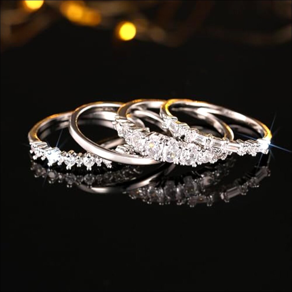 Alloy Silver Stackable Wedding Band Ring Set Size… - image 6